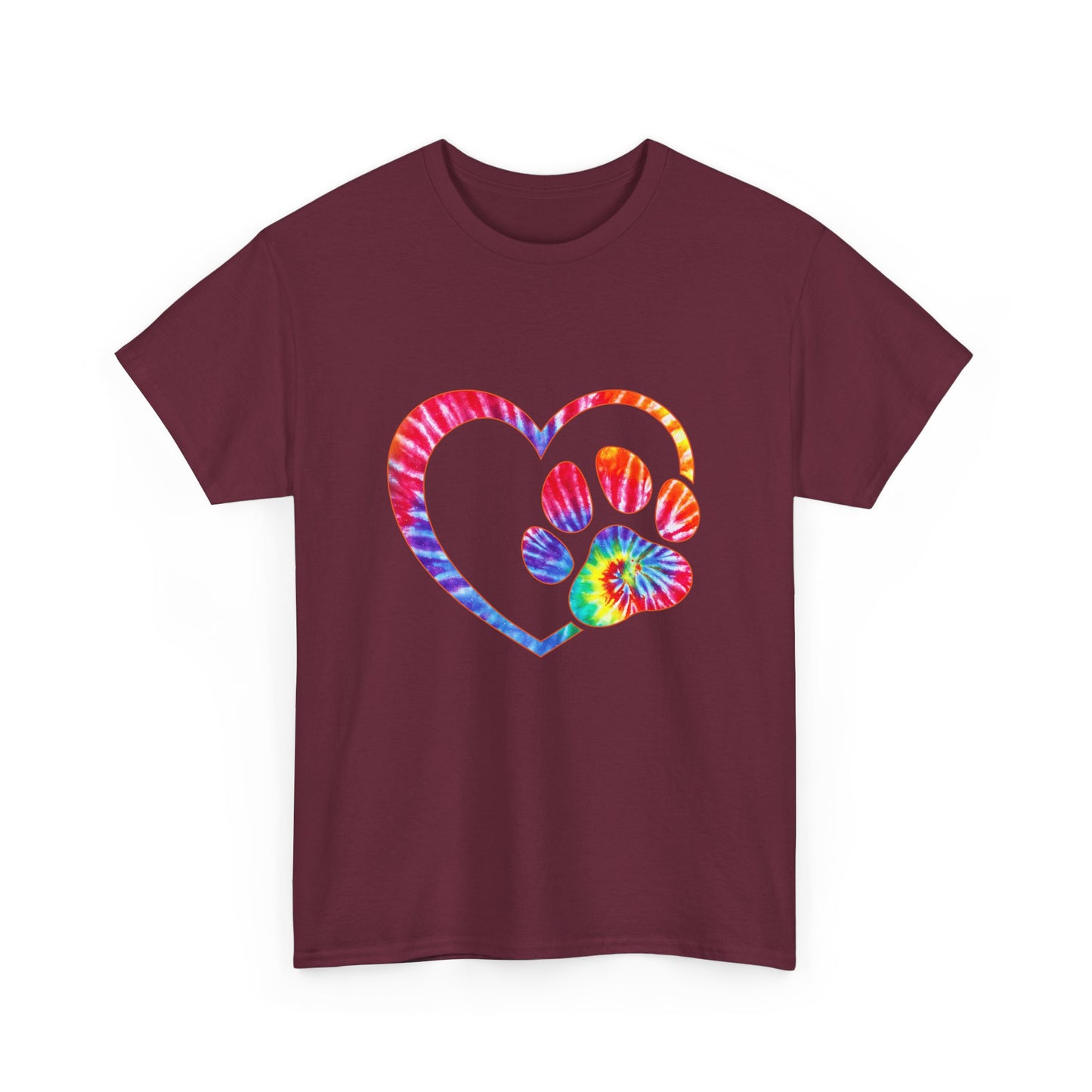 Paw Heart Rainbow Tie-Dye Dog Lover Cotton T-Shirt