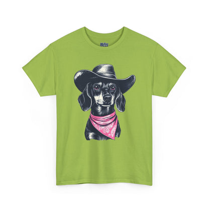 Dachshund Cowgirl Vibes T-Shirt – Pink Bandana Pup Shirt