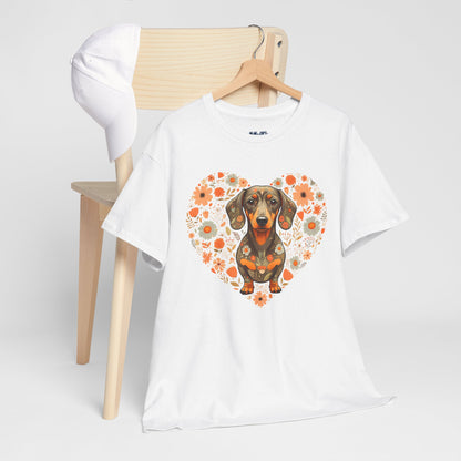 Dachshund Love Unisex T-Shirt – Adorable Floral Heart Dog Tee