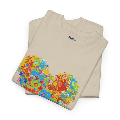Colorful Paw Print Heart Cotton T-Shirt - Perfect for Dog Lovers