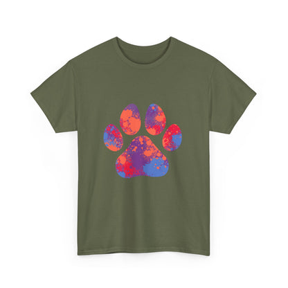 Vibrant Dog Paw Print Cotton T-Shirt