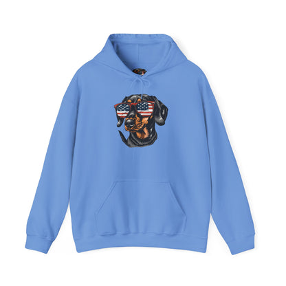 Patriotic Dachshund Dog Unisex Hoodie With Sunglasses