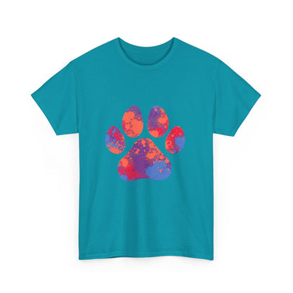 Vibrant Dog Paw Print Cotton T-Shirt