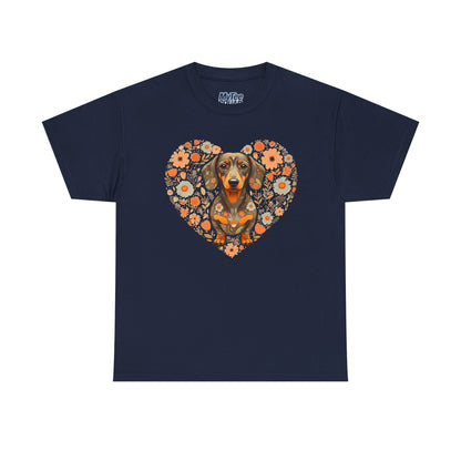 Dachshund Love Unisex T-Shirt – Adorable Floral Heart Dog Tee