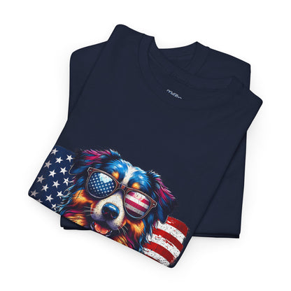 Patriotic Australian Shepherd With Sunglasses Unisex T-Shirt