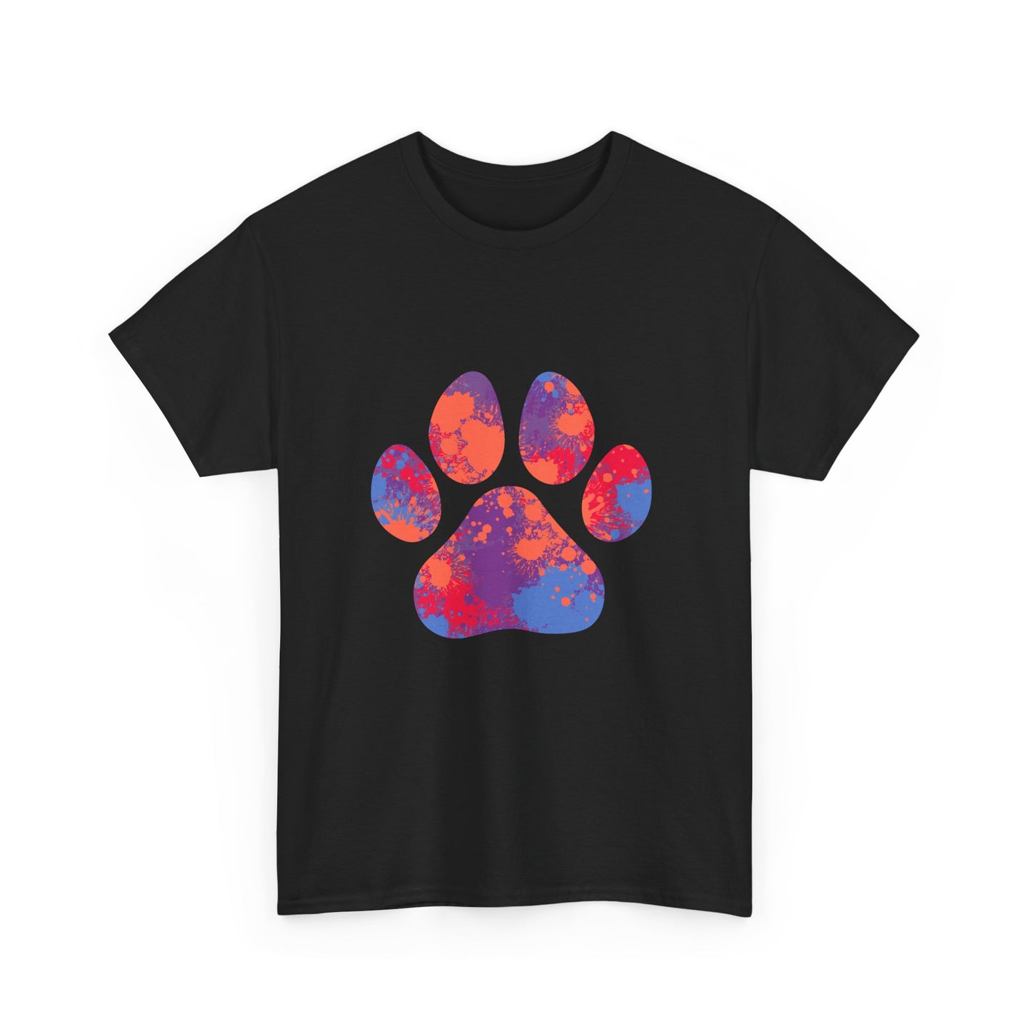 Vibrant Dog Paw Print Cotton T-Shirt