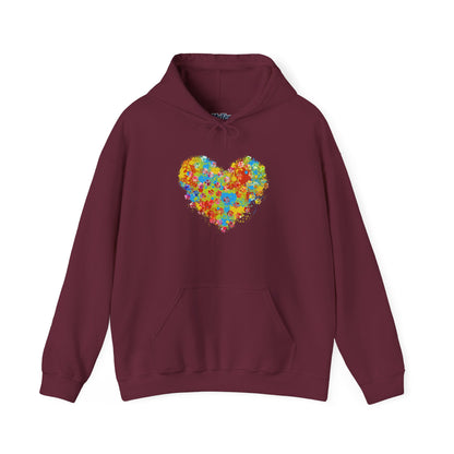 Colorful Heart Graphic Cozy Hoodie | Comfortable Winter Apparel