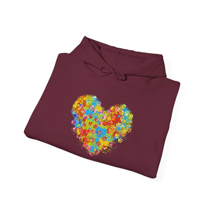 Colorful Heart Graphic Cozy Hoodie | Comfortable Winter Apparel