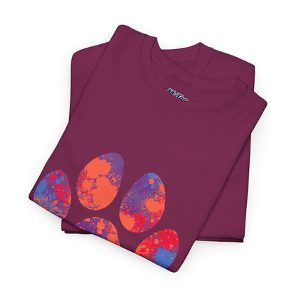 Vibrant Dog Paw Print Cotton T-Shirt