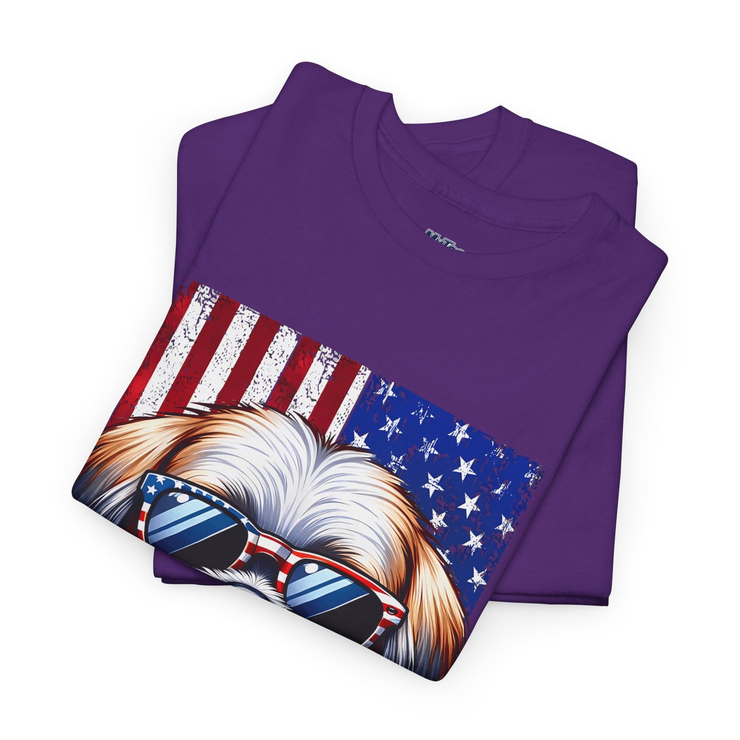 Patriotic Shih Tzu Wearing American Flag and Sunglasses Unisex T-shirt
