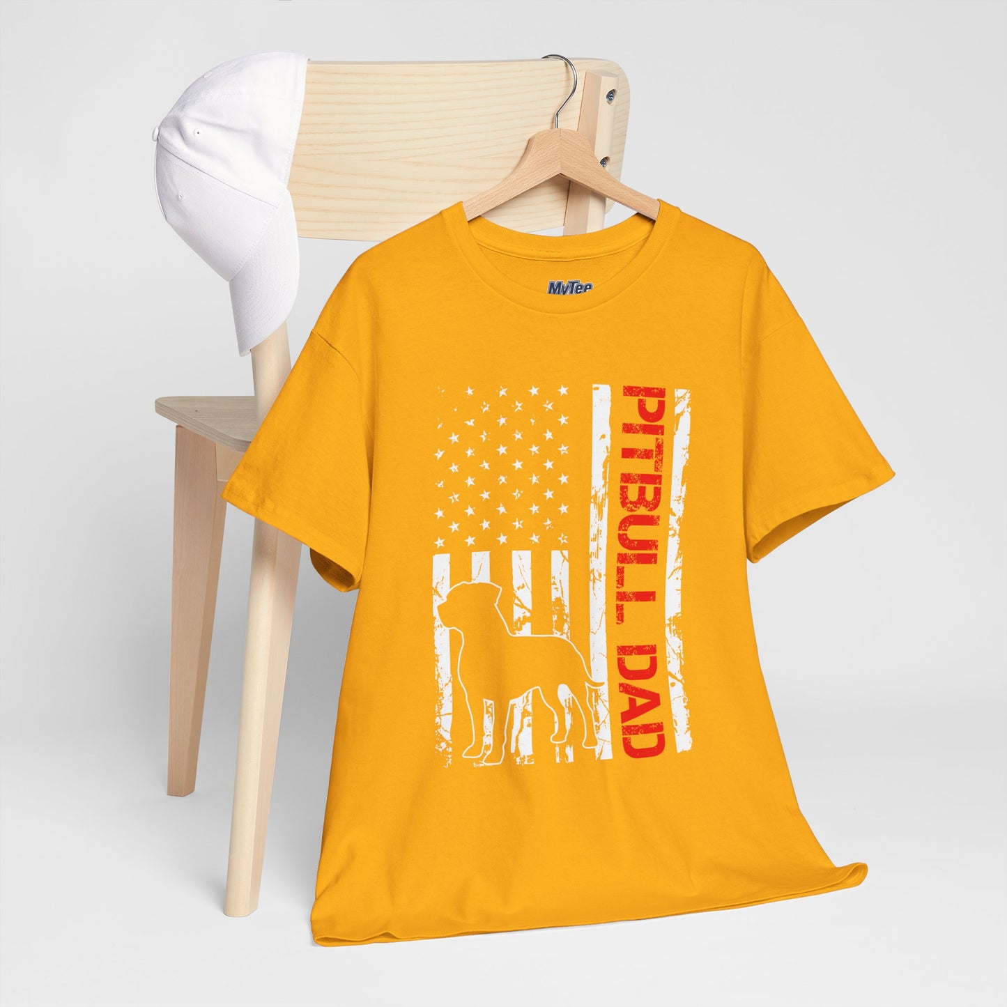 Patriotic Pitbull Dad Heavy Cotton T-Shirt | Father's Day Gift