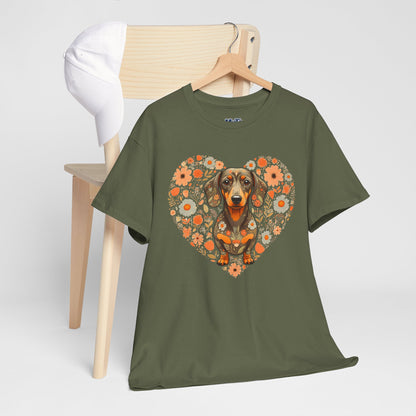 Dachshund Love Unisex T-Shirt – Adorable Floral Heart Dog Tee