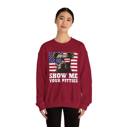 Show Me Your Pitties Patriotic Pitbull Sweatshirt – Funny USA Dog Lover Pullover