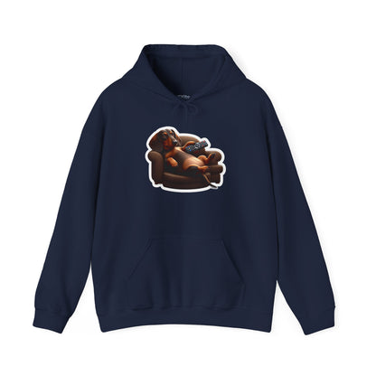Dachshund TV Boss Unisex Hoodie– Funny Wiener Dog Relax Tee