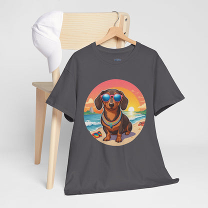 Dachshund Summer Style T-Shirt – Sunglasses & Sand Pup Design