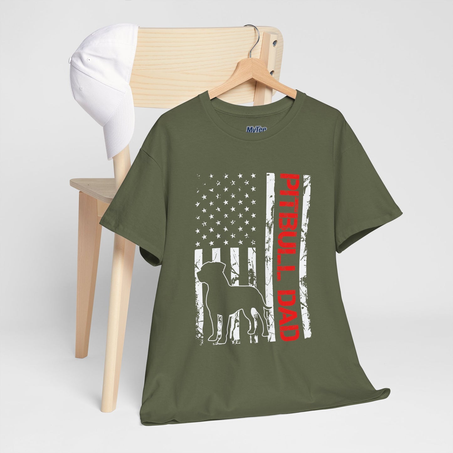 Patriotic Pitbull Dad Heavy Cotton T-Shirt | Father's Day Gift