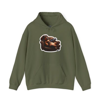 Dachshund TV Boss Unisex Hoodie– Funny Wiener Dog Relax Tee
