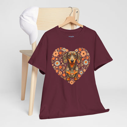 Dachshund Love Unisex T-Shirt – Adorable Floral Heart Dog Tee