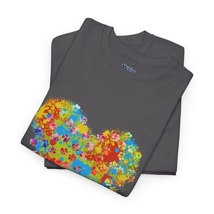 Colorful Paw Print Heart Cotton T-Shirt - Perfect for Dog Lovers