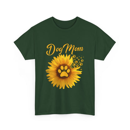 Dog Mom Sunflower Paw Cotton T-Shirt