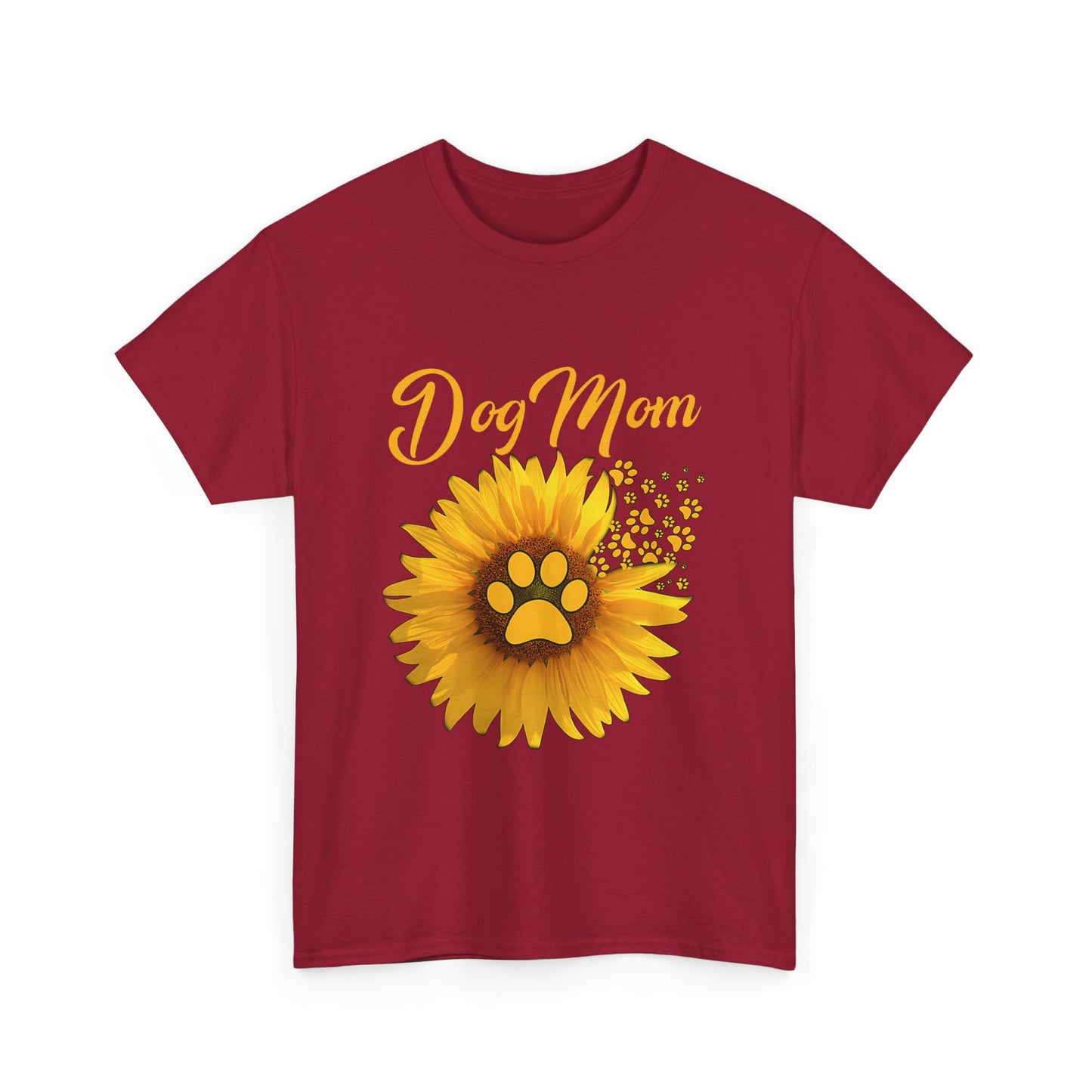 Dog Mom Sunflower Paw Cotton T-Shirt