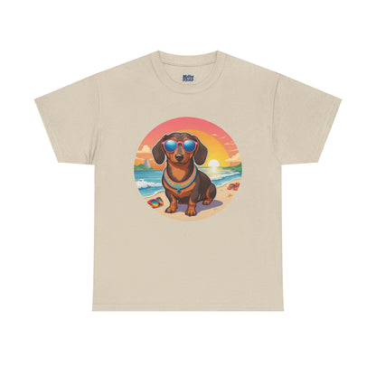 Dachshund Summer Style T-Shirt – Sunglasses & Sand Pup Design