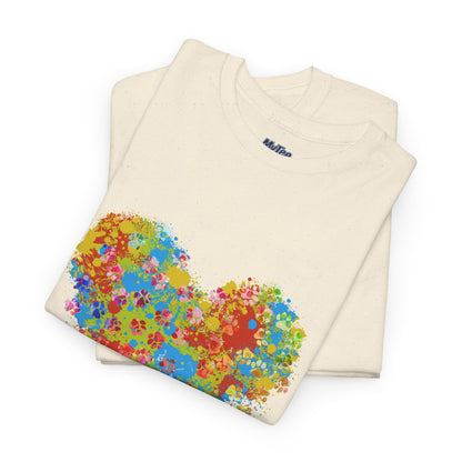Colorful Paw Print Heart Cotton T-Shirt - Perfect for Dog Lovers