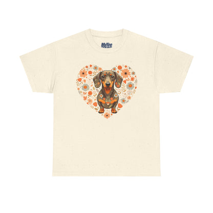Dachshund Love Unisex T-Shirt – Adorable Floral Heart Dog Tee