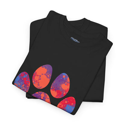 Vibrant Dog Paw Print Cotton T-Shirt