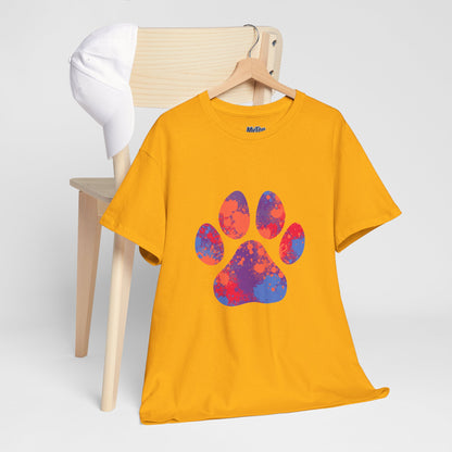 Vibrant Dog Paw Print Cotton T-Shirt