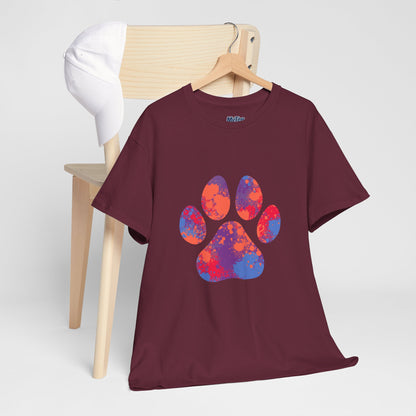 Vibrant Dog Paw Print Cotton T-Shirt