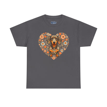 Dachshund Love Unisex T-Shirt – Adorable Floral Heart Dog Tee