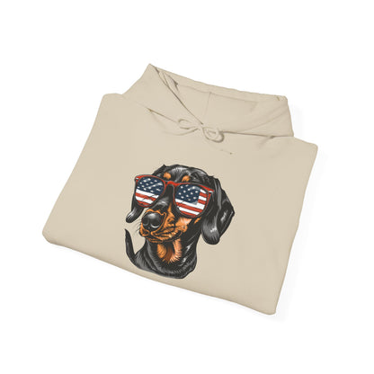 Patriotic Dachshund Dog Unisex Hoodie With Sunglasses
