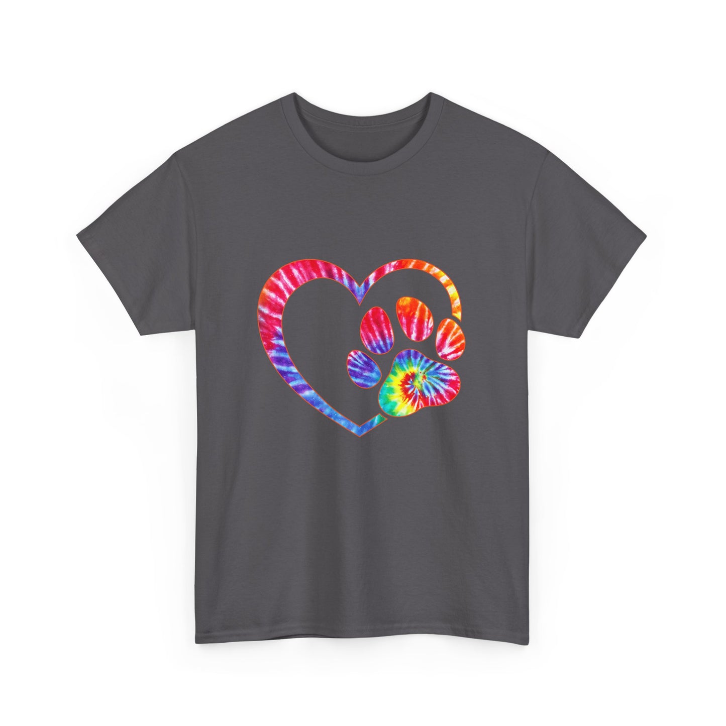 Paw Heart Rainbow Tie-Dye Dog Lover Cotton T-Shirt