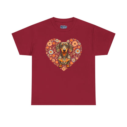 Dachshund Love Unisex T-Shirt – Adorable Floral Heart Dog Tee