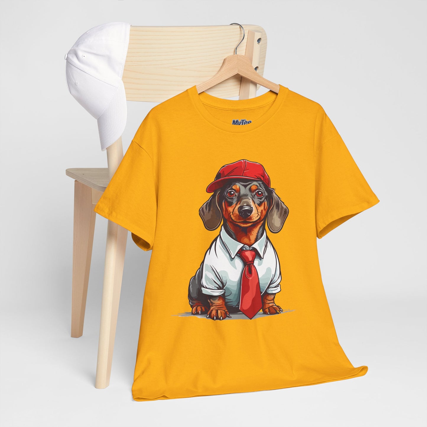 Dachshund Boss Unisex T-Shirt – Cool Pup in Cap & Tie