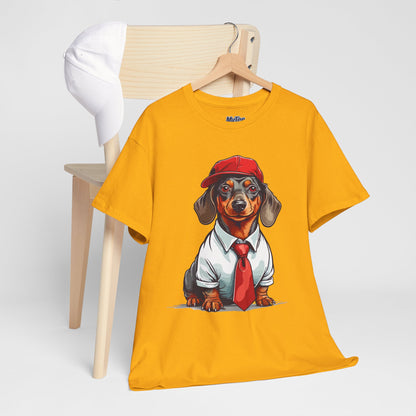 Dachshund Boss Unisex T-Shirt – Cool Pup in Cap & Tie