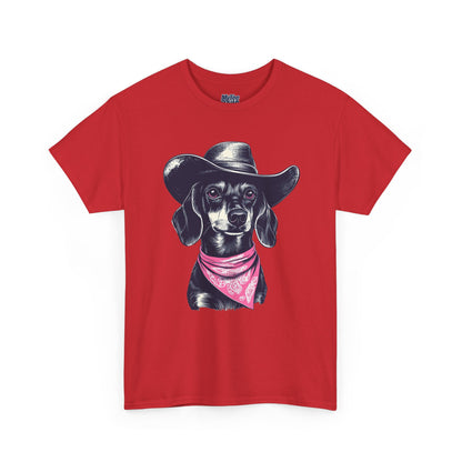Dachshund Cowgirl Vibes T-Shirt – Pink Bandana Pup Shirt