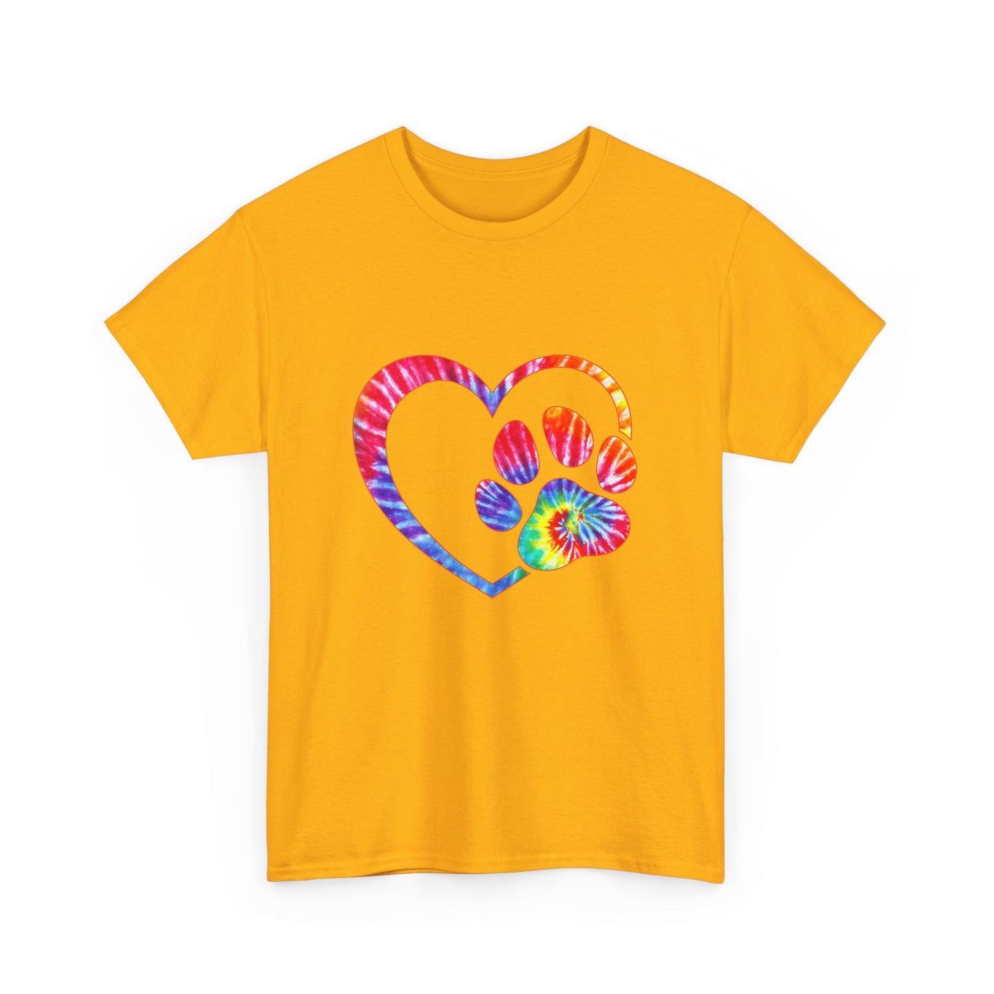 Paw Heart Rainbow Tie-Dye Dog Lover Cotton T-Shirt