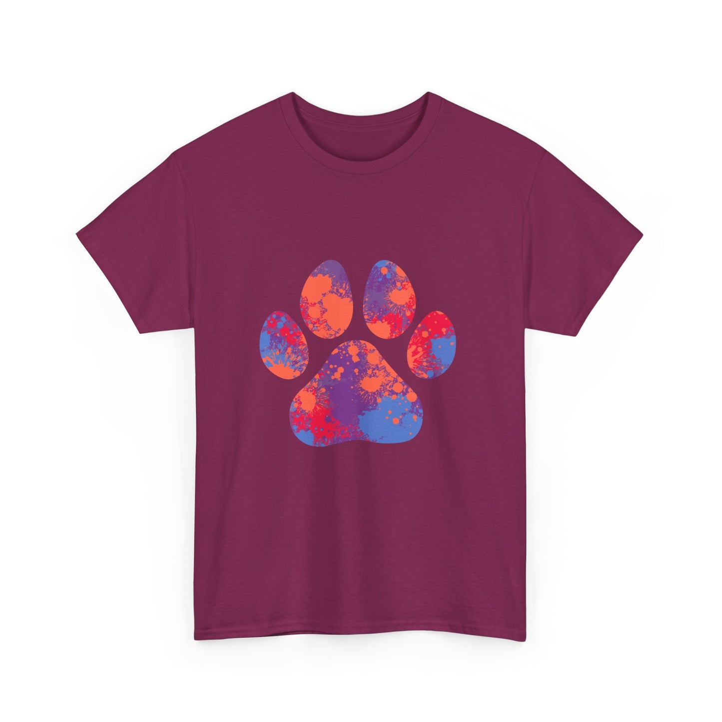 Vibrant Dog Paw Print Cotton T-Shirt