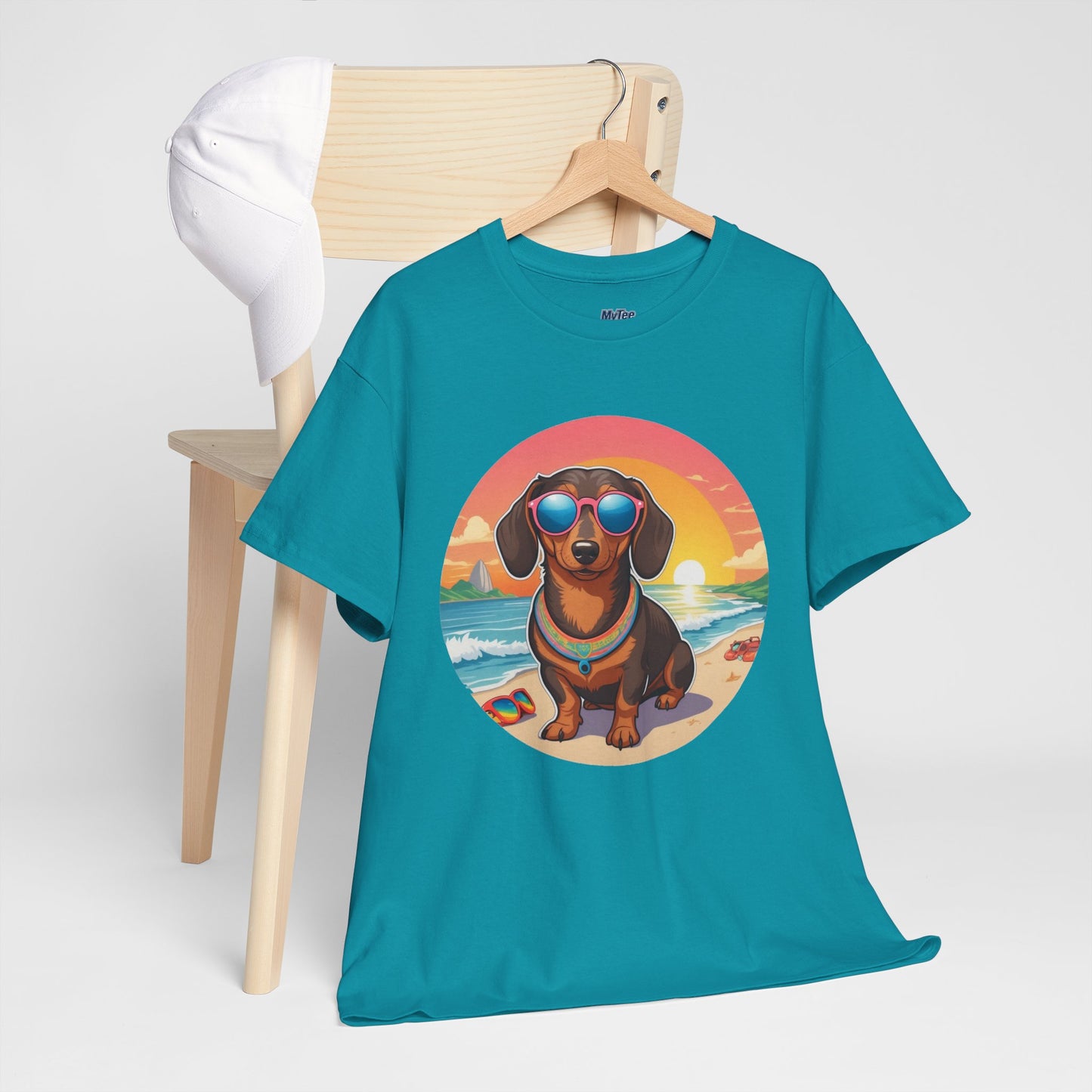 Dachshund Summer Style T-Shirt – Sunglasses & Sand Pup Design