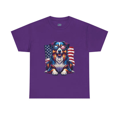 Patriotic Australian Shepherd With Sunglasses Unisex T-Shirt