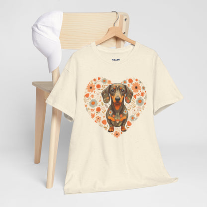 Dachshund Love Unisex T-Shirt – Adorable Floral Heart Dog Tee