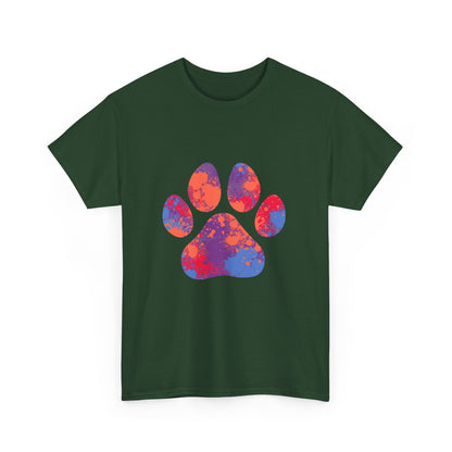 Vibrant Dog Paw Print Cotton T-Shirt