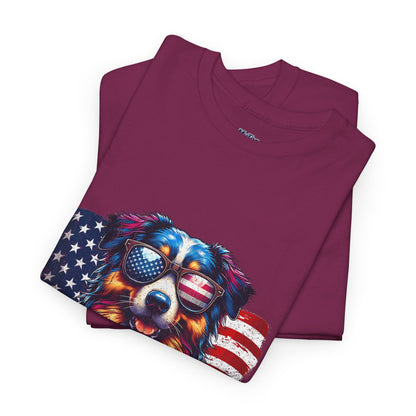 Patriotic Australian Shepherd With Sunglasses Unisex T-Shirt