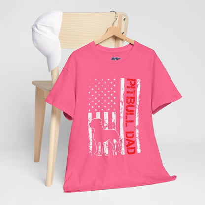 Patriotic Pitbull Dad Heavy Cotton T-Shirt | Father's Day Gift