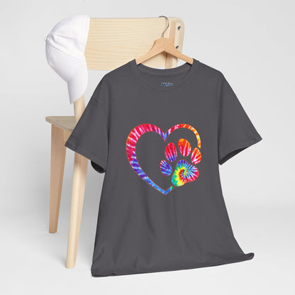 Paw Heart Rainbow Tie-Dye Dog Lover Cotton T-Shirt