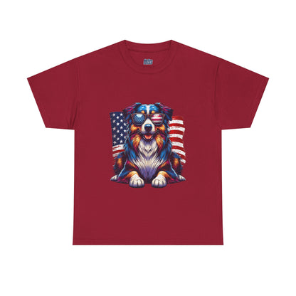 Patriotic Australian Shepherd With Sunglasses Unisex T-Shirt