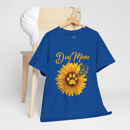 Dog Mom Sunflower Paw Cotton T-Shirt