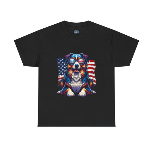 Patriotic Australian Shepherd With Sunglasses Unisex T-Shirt